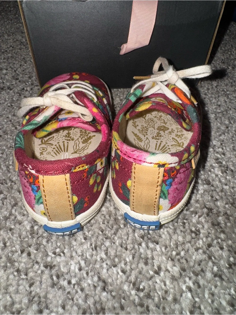 Keds Kids Floral Canvas Sneakers in Burgundy with Pink & Orange Accents